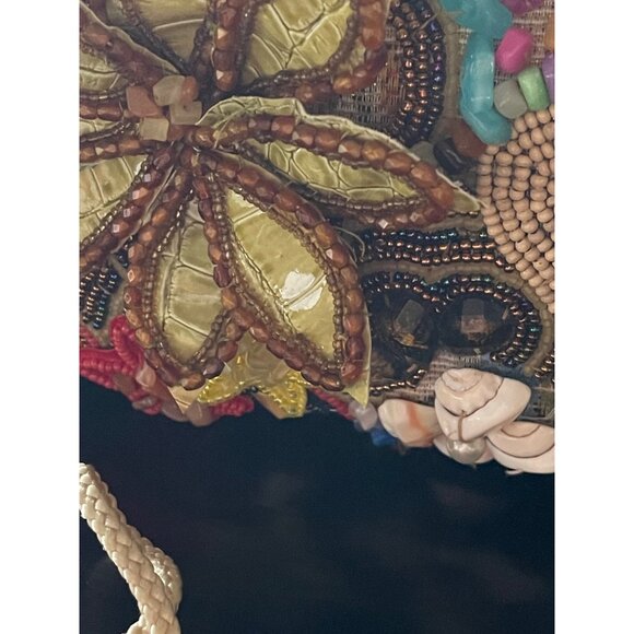 Tapestry Handbag Elegantly Beaded in Multicolors With Applied Vinyl Flower - Picture 5 of 10